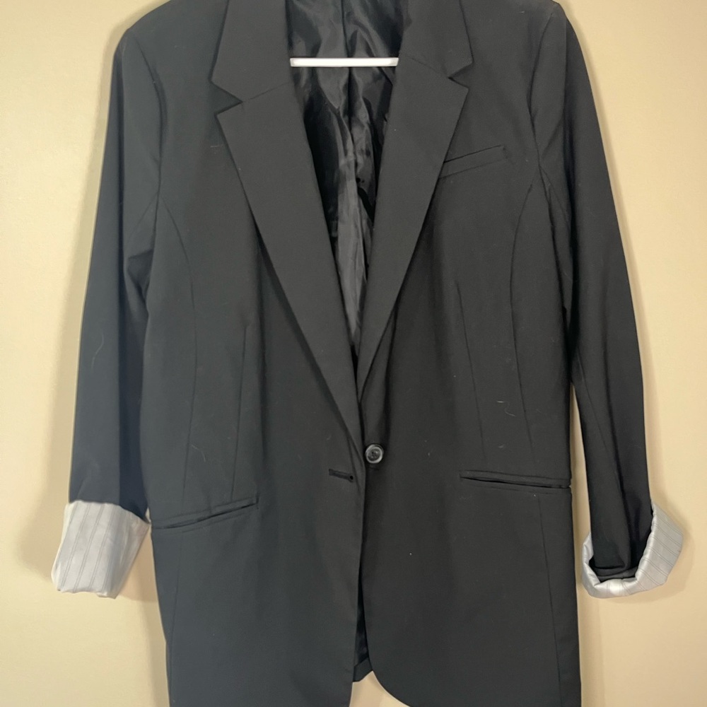 Women’s Size L Mossimo Supply Co. Black Blazer Striped Sleeve Lining